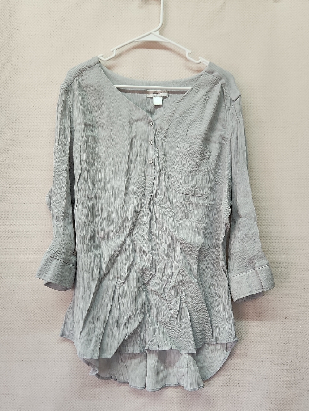 CJ Banks Light Gray Crinkle Henley Blouse